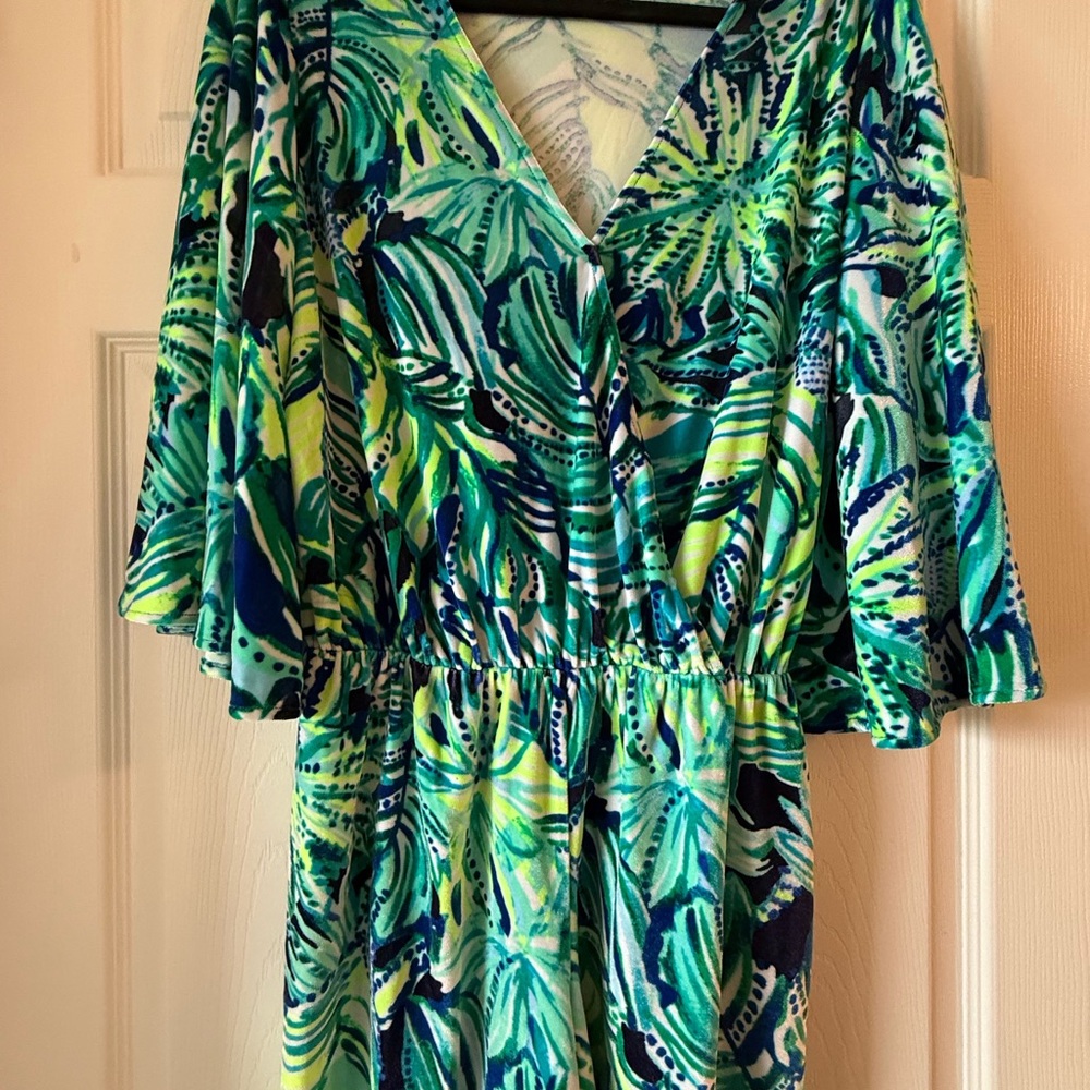 Lilly Pulitzer Viviana Lux Velour Romper‎ Womens Armadilly Dally Vacation Size S